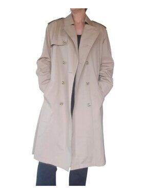 Vintage 90s Misty Harbor Beige Men's Trench Coat Size 46 Long Faux Fur Lining